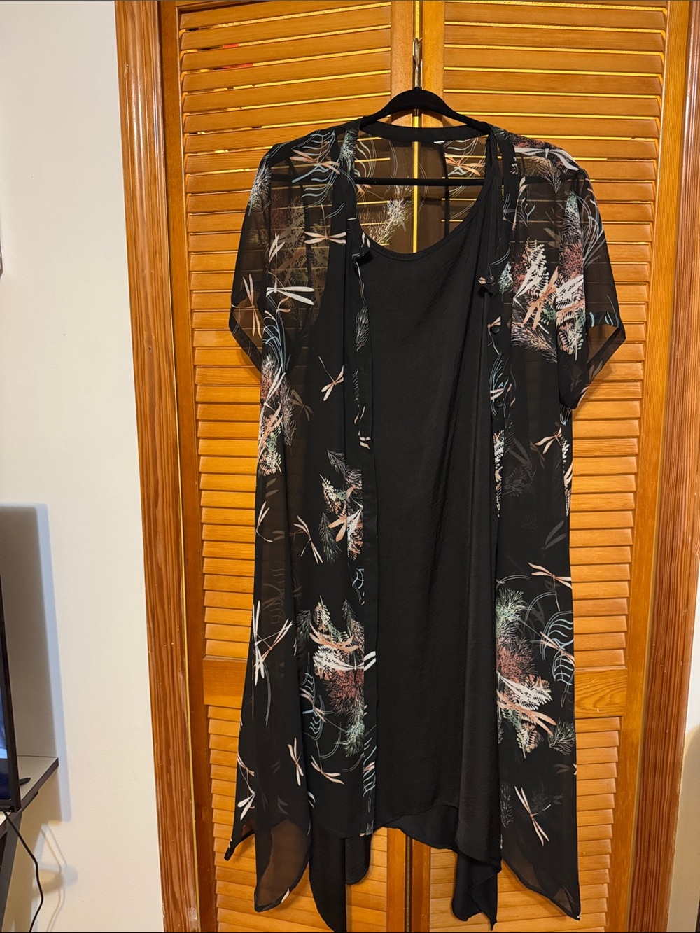 Black Floral Sheer Overlay Dress